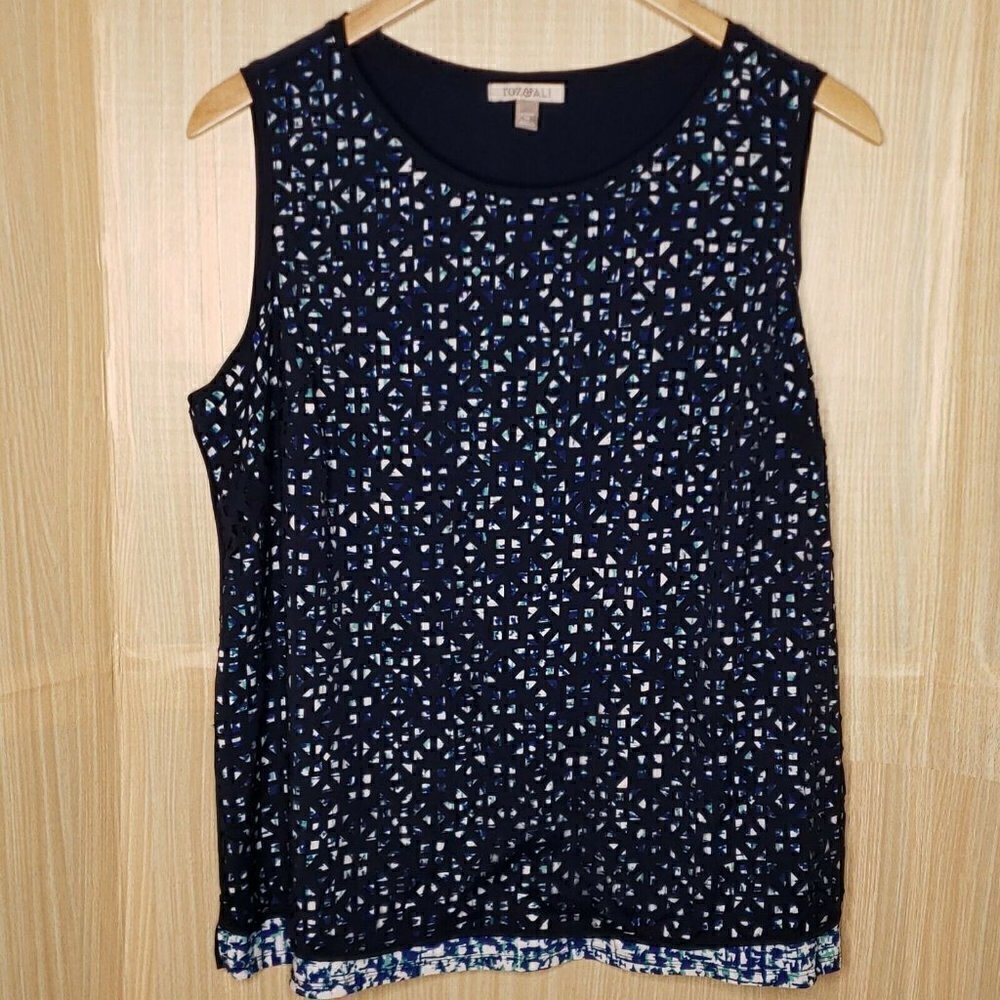 Roz & Ali Plus Navy Sleeveless Top With Lazer Cuts
